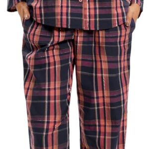 Women Thin Checked Pajamas 100% Cotton Long Sleeve Long Pants Women Pajama Check Pattern