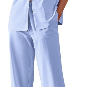 Women Cotton Pajamas Set Short Sleeve Button Down Pjs 2 Piece Soft Sleepwear with Long Pants Lounge Set