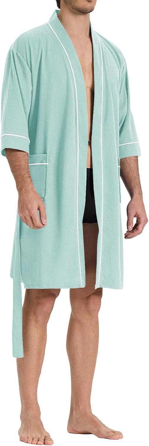 Men's Summer Check Knit Bathrobe - Image 2