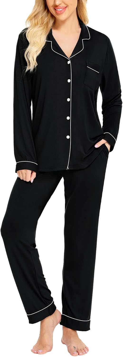 Women Pajamas Set Long Sleeve Sleepwear Button Down Nightwear Soft Cotton Pj Lounge Sets