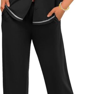 Cotton Pajamas Sets for Women 2 Piece Button Down Short Sleeve Pj Set with Long Pants Lounge Set Soft Sleepwear