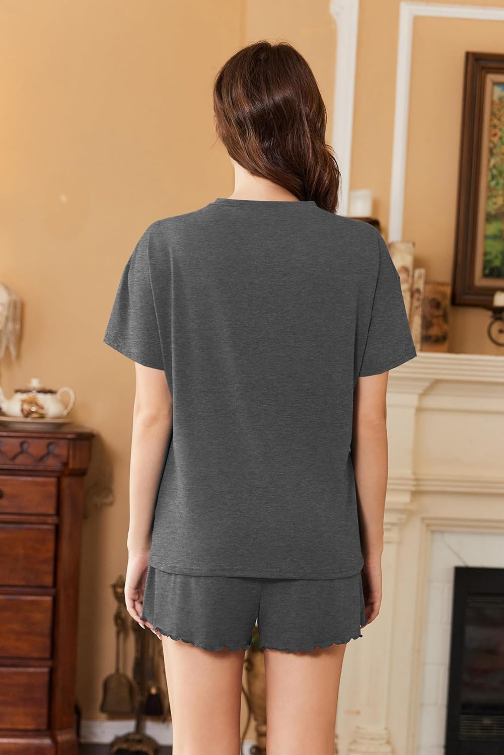 Women Pajama Sets 2 Piece Pjs Short Sleeve Lounge Set Soft Comfy Sleepwear Loungewear - Image 2