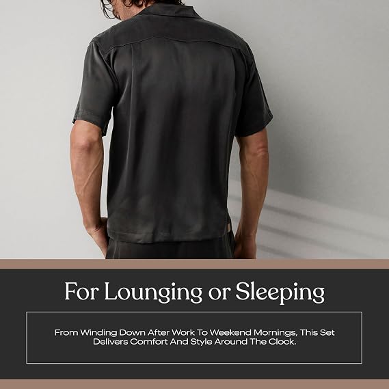 Men's Machine Washable Silk Pajama Shorts Set - Image 2