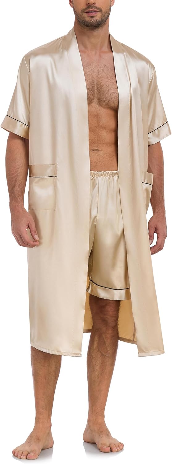 Men's Kimono-Style Robe Shorts Two-Piece Set - Image 2