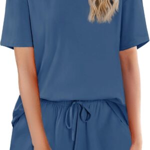 Cotton Pajamas Set for Women Soft Short Sleeve Lounge Set Shorts Sleepwear Set 2 Piece Pjs Sets